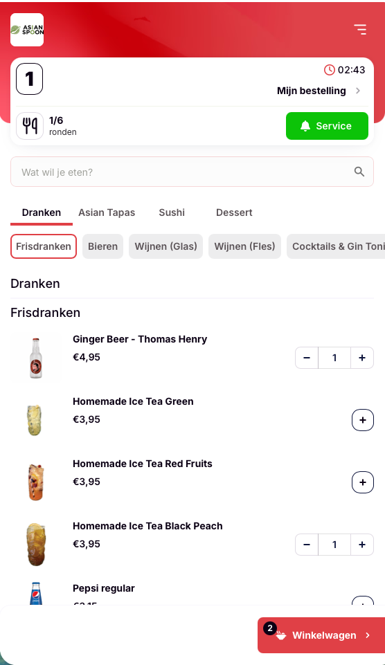Menukaart van iButler op een tafeltablet
